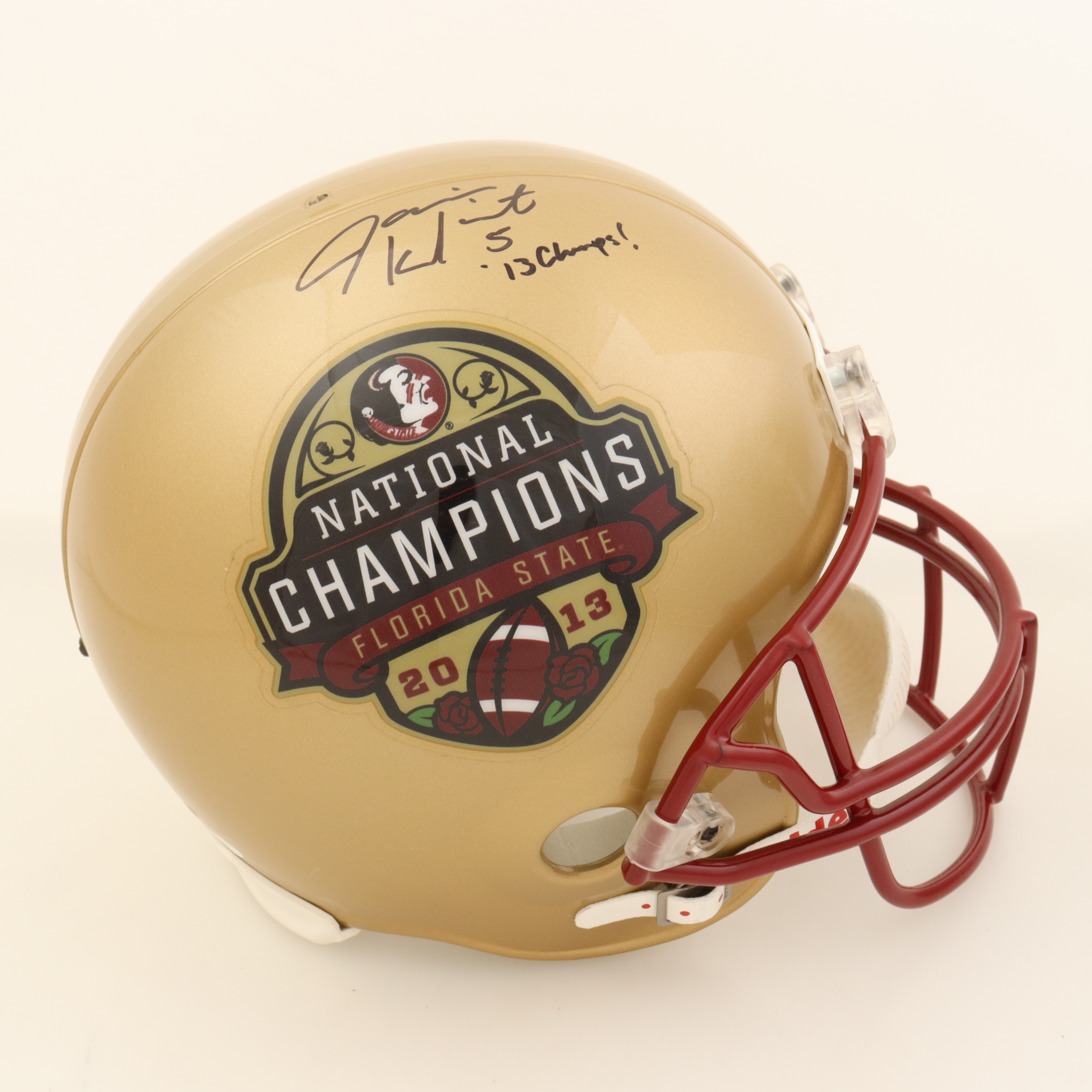 Jameis Winston Signed Florida State Seminoles 2013 National Champions Logo Full-Size Helmet Inscribed "13 Champs!" (JSA) at PristineAuction.com Jameis Winston Signed Florida State Seminoles 2013 National Champions Logo Full-Size Helmet Inscribed "13 Champs!" (JSA) at PristineAuction.com