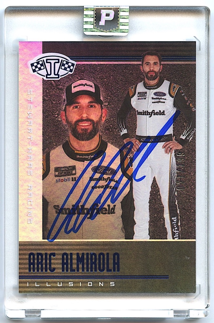 Aric Almirola Signed 2020 Panini Illusions #14 Blue #021/199 (PA Encapsulated) at PristineAuction.com Aric Almirola Signed 2020 Panini Illusions #14 Blue #021/199 (PA Encapsulated) at PristineAuction.com