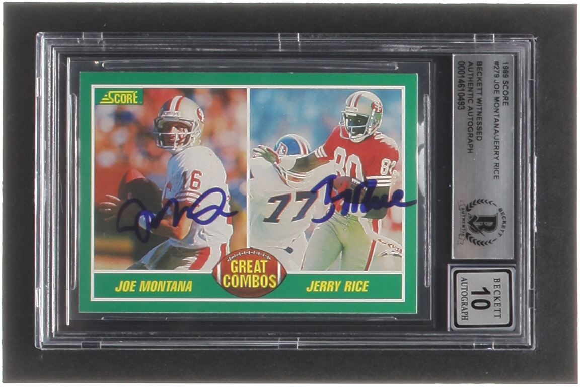 Joe Montana & Jerry Rice Signed 1989 Score #279 (BGS | Autograph Graded 10) at PristineAuction.com Joe Montana & Jerry Rice Signed 1989 Score #279 (BGS | Autograph Graded 10) at PristineAuction.com