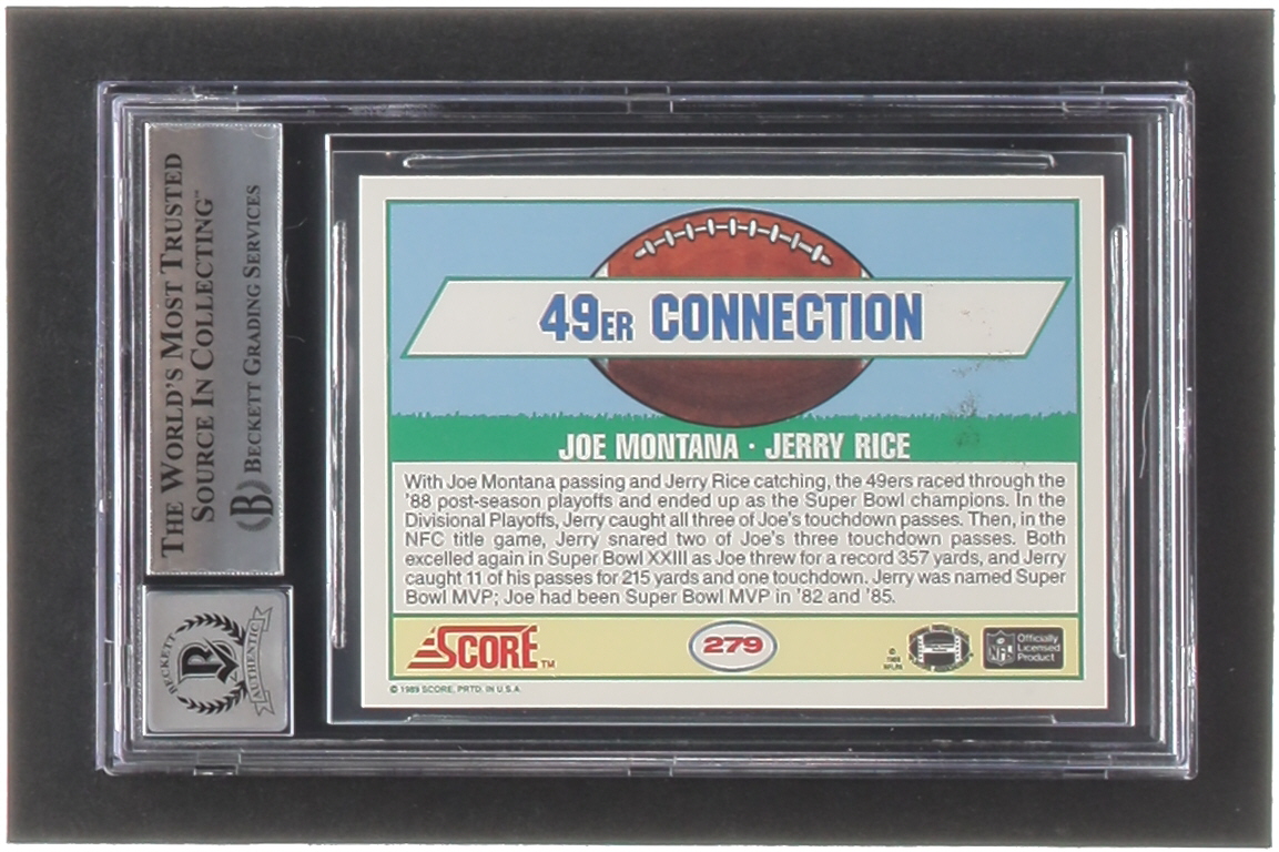 Joe Montana & Jerry Rice Signed 1989 Score #279 (BGS | Autograph Graded 10) at PristineAuction.com Joe Montana & Jerry Rice Signed 1989 Score #279 (BGS | Autograph Graded 10) at PristineAuction.com