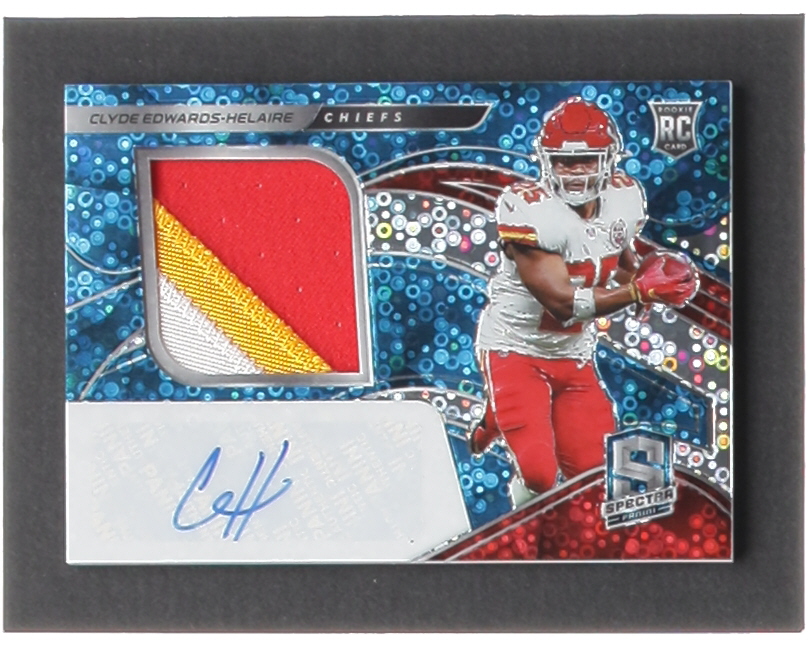 Clyde Edwards-Helaire 2020 Panini Spectra Neon Blue #222 Jersey Autograph RC #54/60 at PristineAuction.com Clyde Edwards-Helaire 2020 Panini Spectra Neon Blue #222 Jersey Autograph RC #54/60 at PristineAuction.com