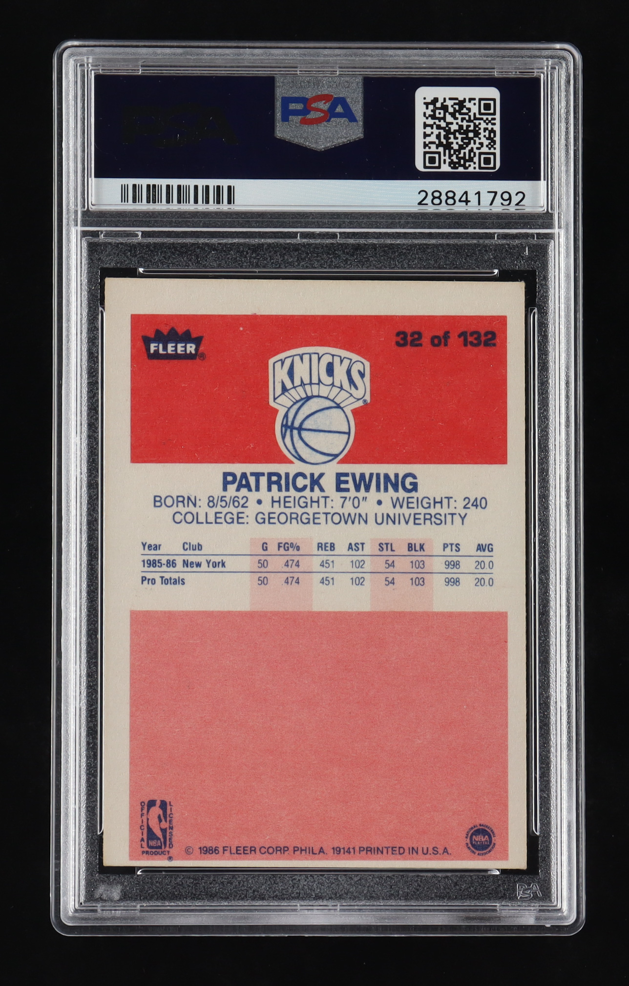 Patrick Ewing 1986-87 Fleer #32 (PSA 4) at PristineAuction.com Patrick Ewing 1986-87 Fleer #32 (PSA 4) at PristineAuction.com