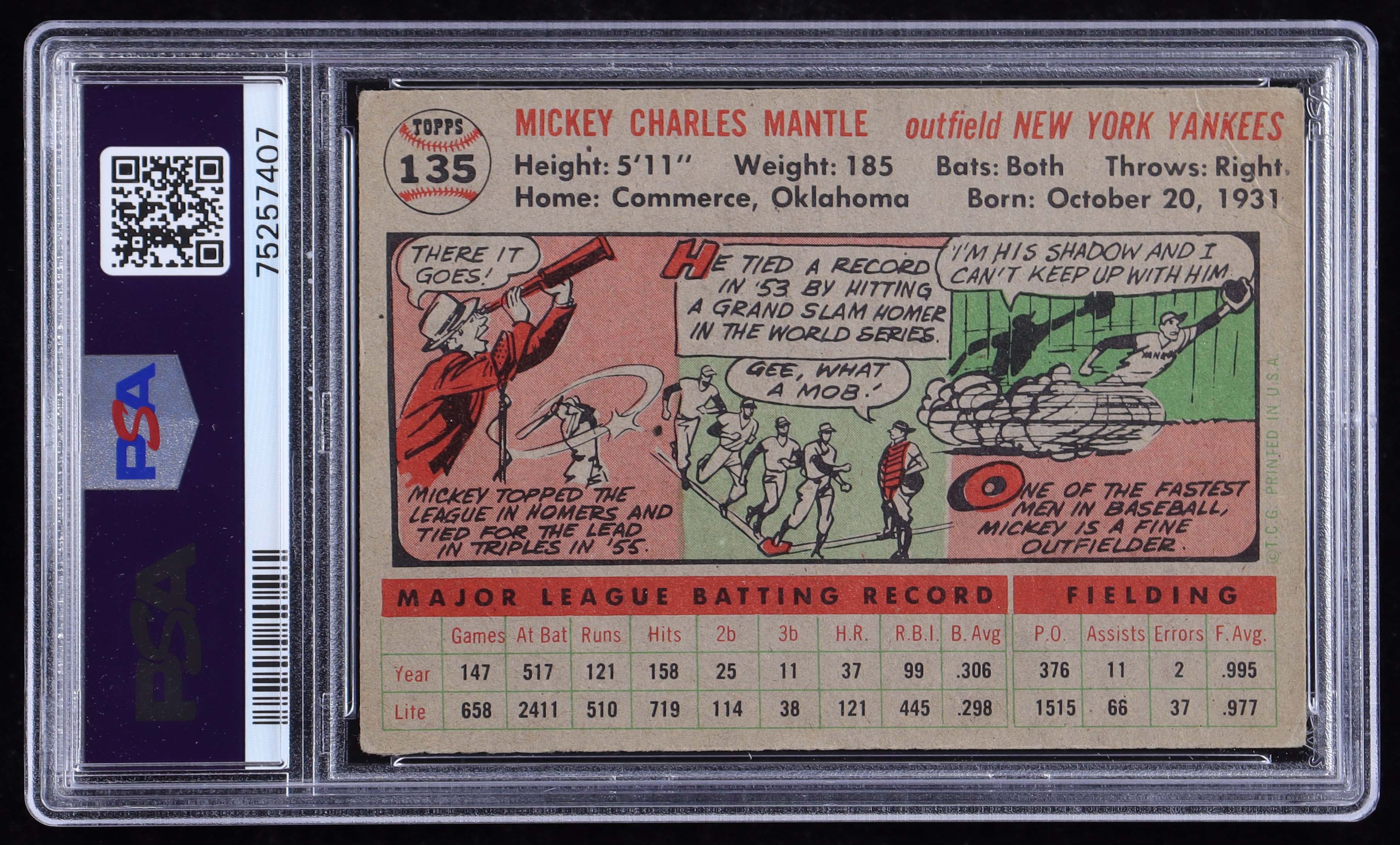 Mickey Mantle 1956 Topps #135 (PSA 2) at PristineAuction.com Mickey Mantle 1956 Topps #135 (PSA 2) at PristineAuction.com