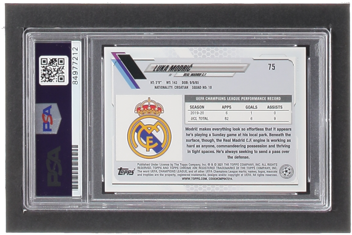 Luka Modric Signed 2020-21 Topps Chrome Sapphire UEFA Champions League #75 (PSA) at PristineAuction.com Luka Modric Signed 2020-21 Topps Chrome Sapphire UEFA Champions League #75 (PSA) at PristineAuction.com