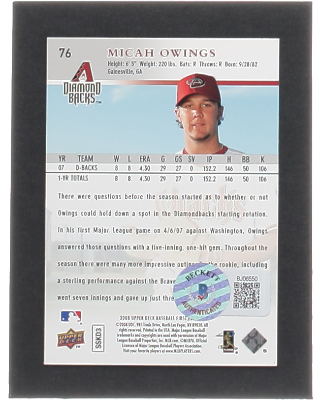 Micah Owings Signed 2008 Upper Deck First Edition #76 (Beckett) at PristineAuction.com Micah Owings Signed 2008 Upper Deck First Edition #76 (Beckett) at PristineAuction.com