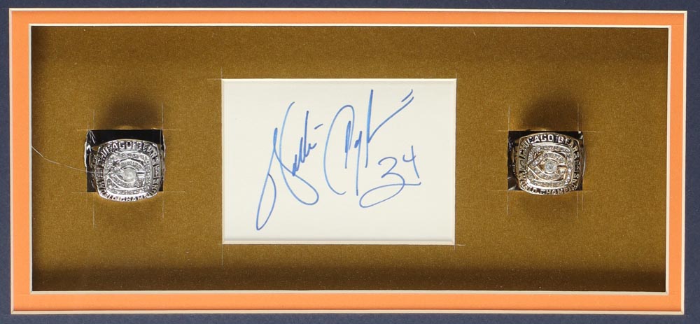 Walter Payton Signed Custom Framed Cut Display with (2) Replica Super Bowl Rings (Beckett) at PristineAuction.com Walter Payton Signed Custom Framed Cut Display with (2) Replica Super Bowl Rings (Beckett) at PristineAuction.com