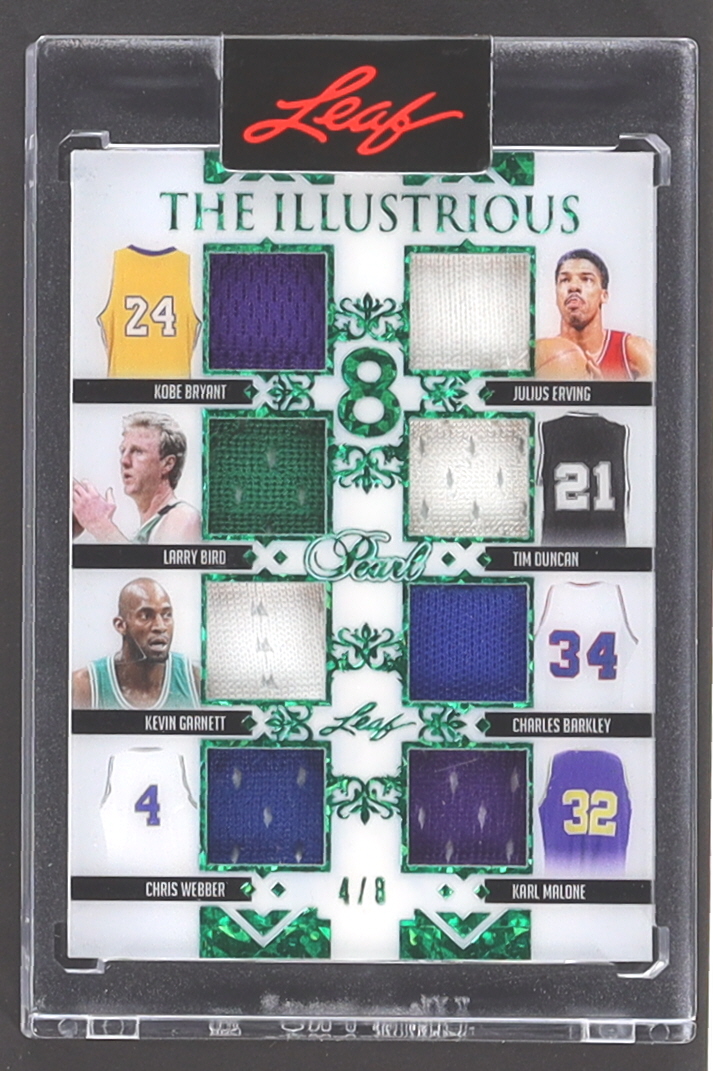 Kobe Bryant / Julius Erving / Larry Bird / Tim Duncan / Kevin Garnett / Charles Barkley / Chris Webber / Karl Malone 2022 Leaf Pearl The Illustrious 8 Memorabilia Green Cracked Ice #TI1 #4/8 at PristineAuction.com Kobe Bryant / Julius Erving / Larry Bird / Tim Duncan / Kevin Garnett / Charles Barkley / Chris Webber / Karl Malone 2022 Leaf Pearl The Illustrious 8 Memorabilia Green Cracked Ice #TI1 #4/8 at PristineAuction.com