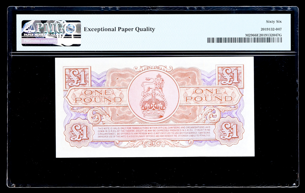 1956 Great Britain £1 Pound British Armed Forces Special Voucher (PMG Gem Unc 66EPQ) at PristineAuction.com 1956 Great Britain £1 Pound British Armed Forces Special Voucher (PMG Gem Unc 66EPQ) at PristineAuction.com