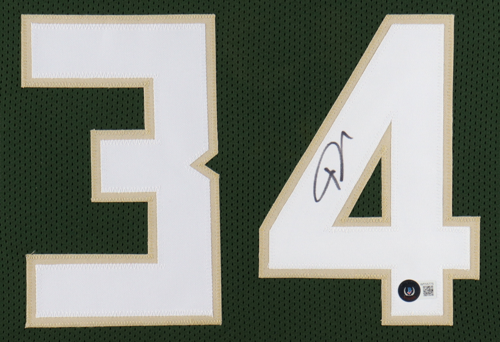 Giannis Antetokounmpo Signed Custom Framed Jersey Display (Beckett) at PristineAuction.com Giannis Antetokounmpo Signed Custom Framed Jersey Display (Beckett) at PristineAuction.com