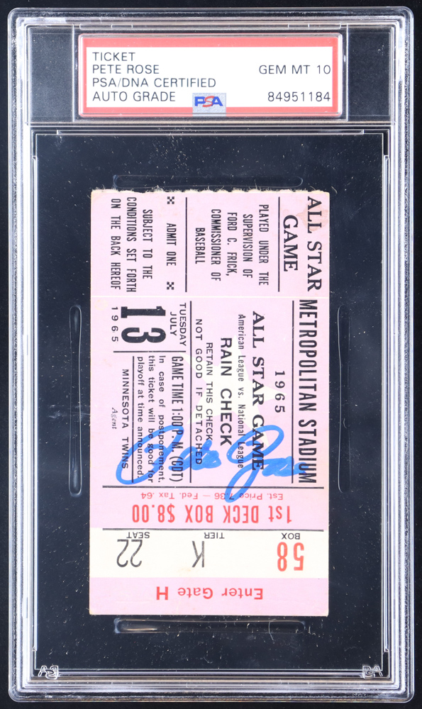 Pete Rose Signed 1965 MLB All-Star Game Ticket Stub (PSA) at PristineAuction.com Pete Rose Signed 1965 MLB All-Star Game Ticket Stub (PSA) at PristineAuction.com