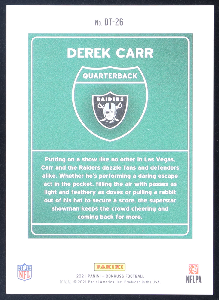 Derek Carr 2021 Donruss Downtown! #26 at PristineAuction.com Derek Carr 2021 Donruss Downtown! #26 at PristineAuction.com