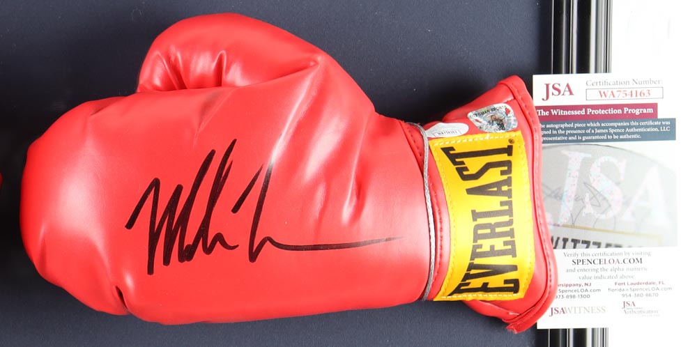 Mike Tyson Signed Custom Framed Everlast Glove Set Display (JSA & Tyson) at PristineAuction.com Mike Tyson Signed Custom Framed Everlast Glove Set Display (JSA & Tyson) at PristineAuction.com