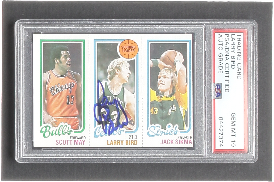 Larry Bird Signed 1980-81 Topps #98 47 Scott May / 30 Larry Bird TL / 232 Jack Sikma Rookie Card (PSA) at PristineAuction.com Larry Bird Signed 1980-81 Topps #98 47 Scott May / 30 Larry Bird TL / 232 Jack Sikma Rookie Card (PSA) at PristineAuction.com