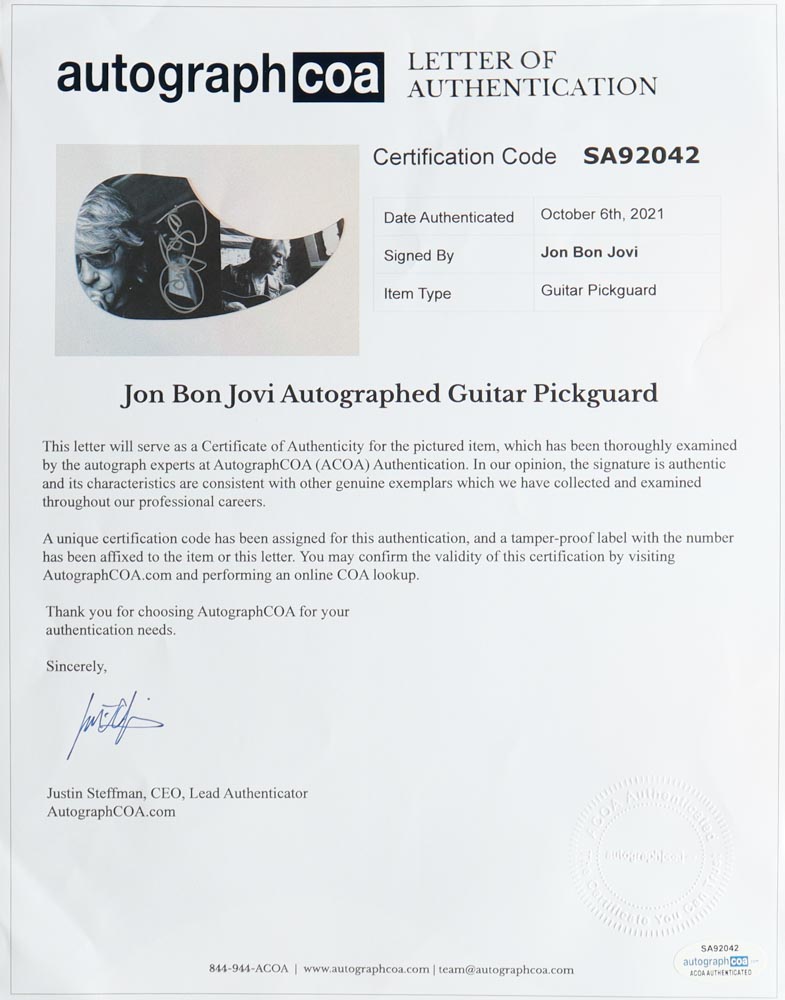 Jon Bon Jovi Signed 38" Acoustic Guitar (AutographCOA) at PristineAuction.com Jon Bon Jovi Signed 38" Acoustic Guitar (AutographCOA) at PristineAuction.com