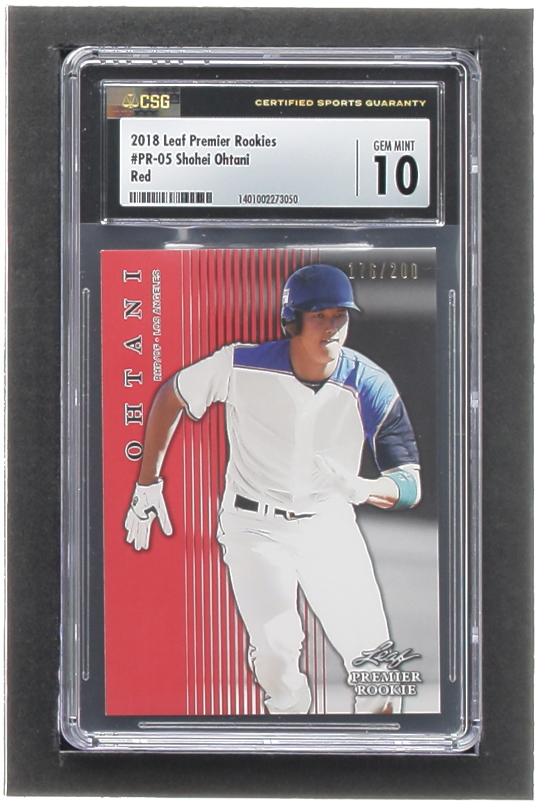 Shohei Ohtani 2018 Leaf Premier Rookies Red #PR05 RC #176/200 (CSG 10) at PristineAuction.com Shohei Ohtani 2018 Leaf Premier Rookies Red #PR05 RC #176/200 (CSG 10) at PristineAuction.com