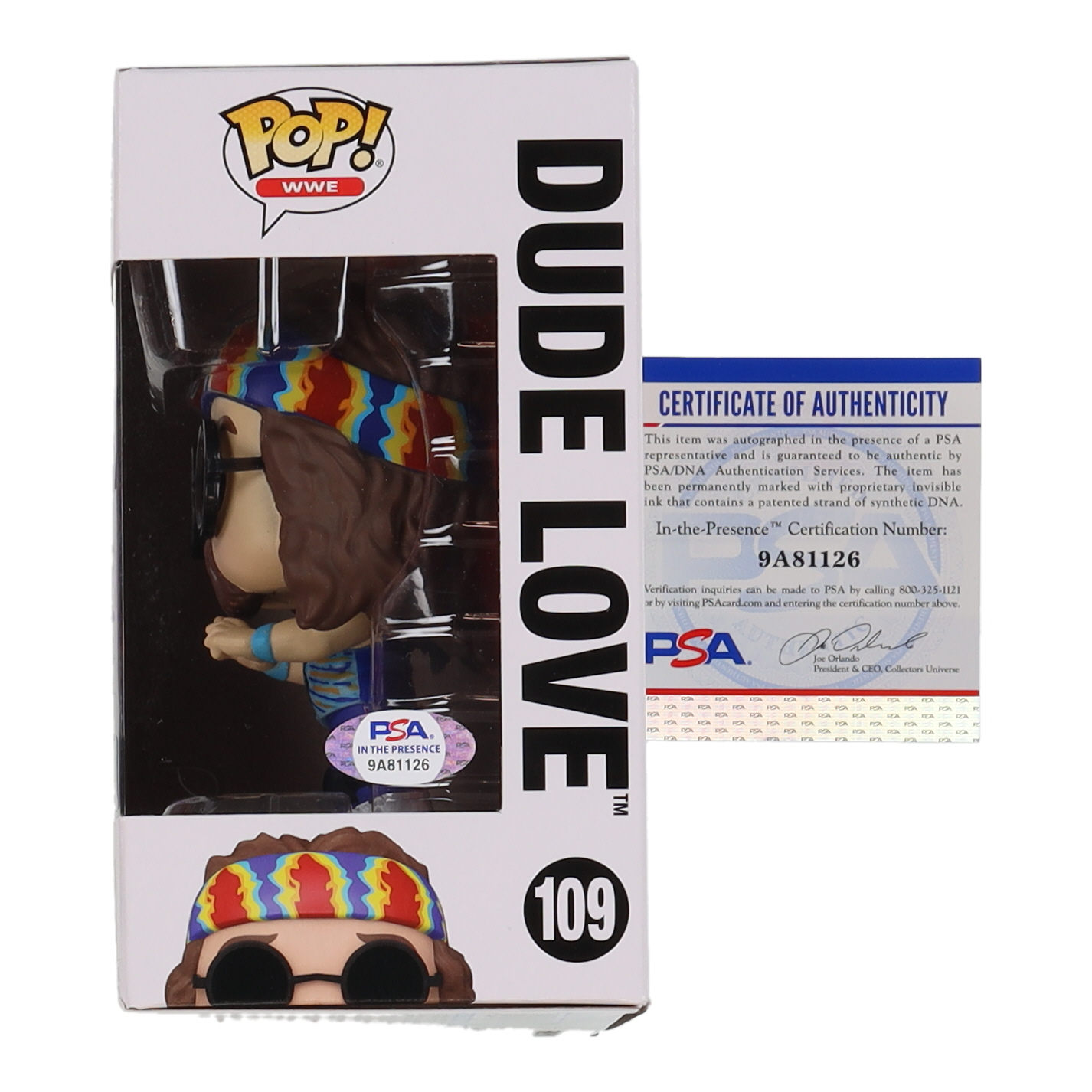 Mick Foley Signed "WWE" #109 Dude Love Funko Pop! Vinyl Figure Inscribed "Owww!" (PSA) at PristineAuction.com Mick Foley Signed "WWE" #109 Dude Love Funko Pop! Vinyl Figure Inscribed "Owww!" (PSA) at PristineAuction.com