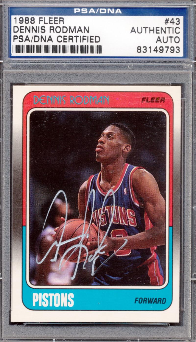 Dennis Rodman Signed 1988-89 Fleer #43 RC (PSA) at PristineAuction.com Dennis Rodman Signed 1988-89 Fleer #43 RC (PSA) at PristineAuction.com