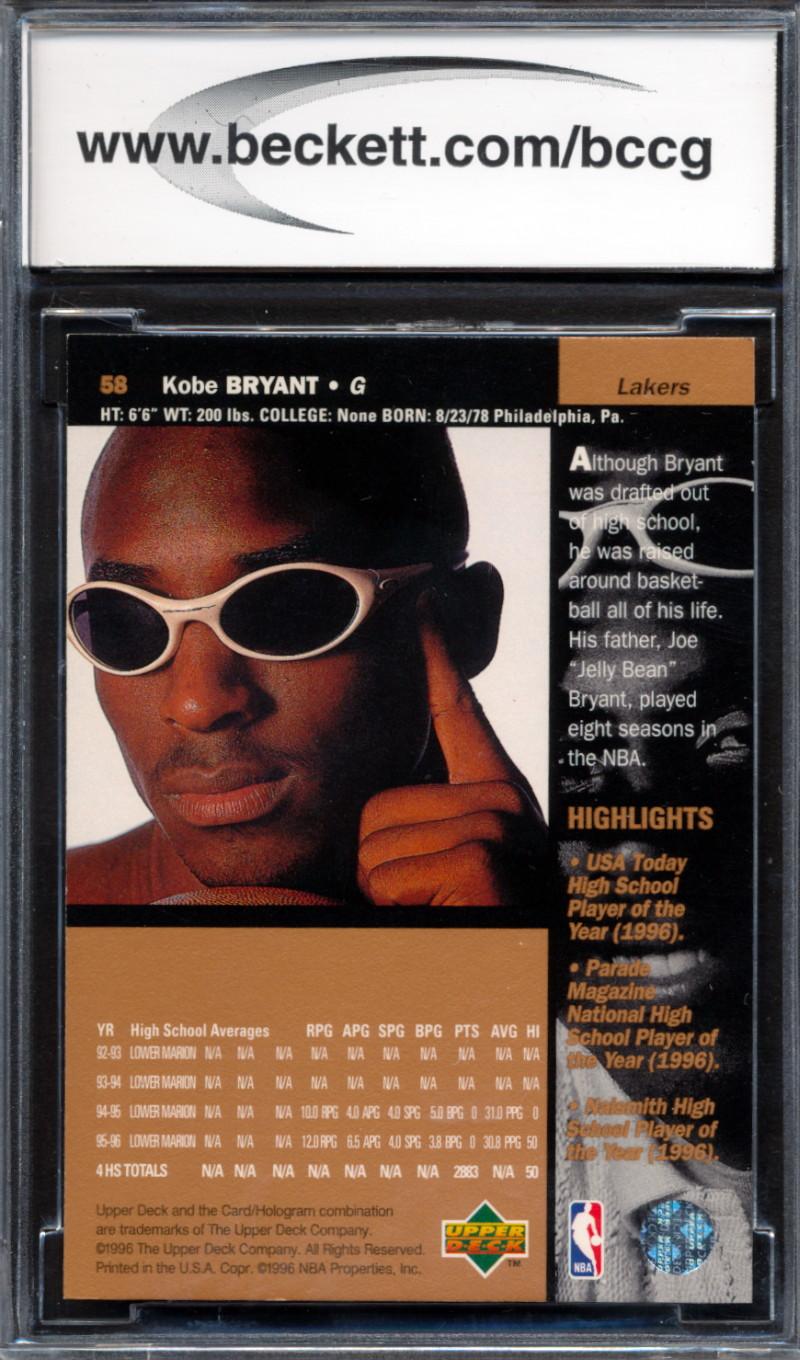 1996-97 Upper Deck #58 Kobe Bryant RC (BCCG 10) at PristineAuction.com 1996-97 Upper Deck #58 Kobe Bryant RC (BCCG 10) at PristineAuction.com