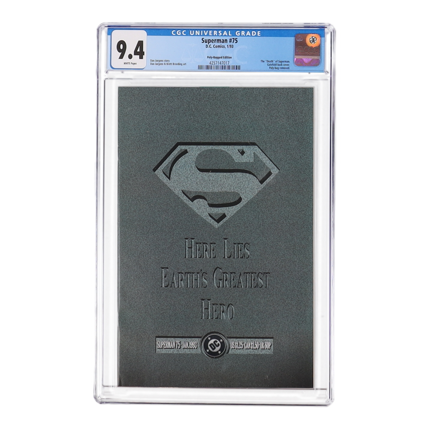 1993 "Death of Superman" Issue #75 DC Comic Book (CGC 9.4) at PristineAuction.com 1993 "Death of Superman" Issue #75 DC Comic Book (CGC 9.4) at PristineAuction.com