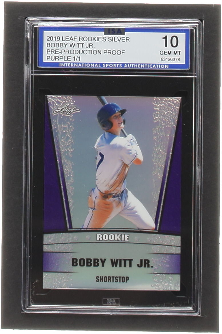 Bobby Witt Jr. 2019 Leaf Metal Special Release Rookie Silver Rainbow Purple Pre-Production #NNO #1/1 RC (ISA 10) at PristineAuction.com Bobby Witt Jr. 2019 Leaf Metal Special Release Rookie Silver Rainbow Purple Pre-Production #NNO #1/1 RC (ISA 10) at PristineAuction.com