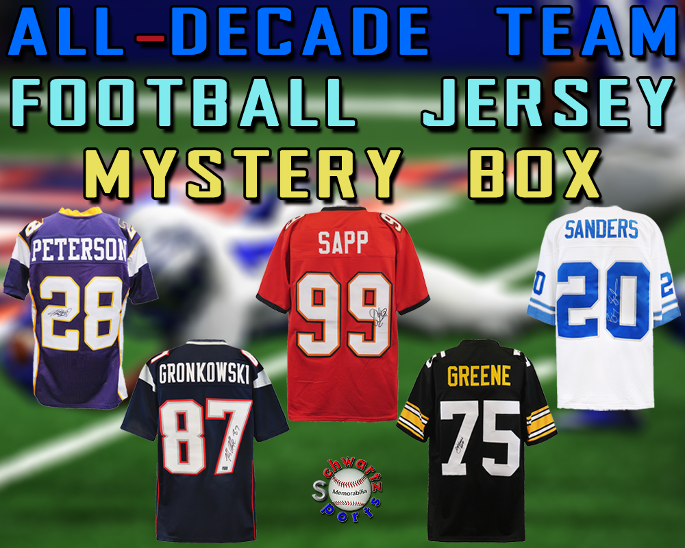 Football ALL-DECADE TEAM PLAYER Signed Jersey Mystery Box Series 8 (Limited to 100) - Schwartz Sports at PristineAuction.com Football ALL-DECADE TEAM PLAYER Signed Jersey Mystery Box Series 8 (Limited to 100) - Schwartz Sports at PristineAuction.com