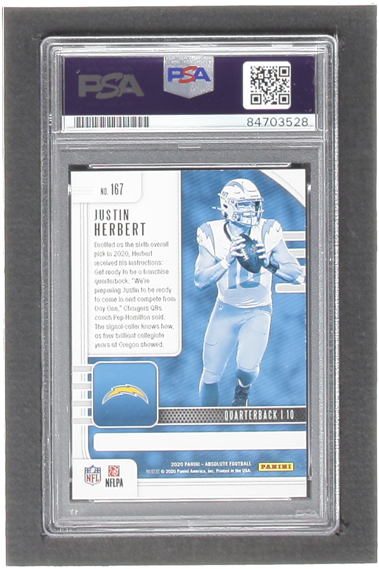 Justin Herbert Signed 2020 Absolute #167 RC (PSA | Autograph Graded PSA 10) at PristineAuction.com Justin Herbert Signed 2020 Absolute #167 RC (PSA | Autograph Graded PSA 10) at PristineAuction.com
