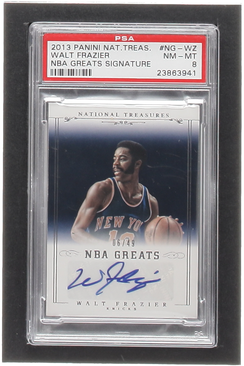 Walt Frazier 2013-14 Panini National Treasures NBA Greats Signatures #9 #06/49 (PSA 8) at PristineAuction.com Walt Frazier 2013-14 Panini National Treasures NBA Greats Signatures #9 #06/49 (PSA 8) at PristineAuction.com