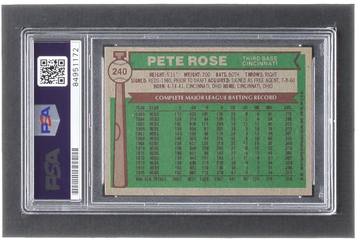 Pete Rose Signed 1976 Topps #240 (PSA | Autograph Graded PSA 10) at PristineAuction.com Pete Rose Signed 1976 Topps #240 (PSA | Autograph Graded PSA 10) at PristineAuction.com