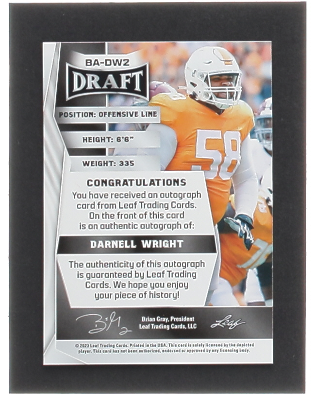Darnell Wright 2023 Leaf Draft Autographs Gold #BADW2 at PristineAuction.com Darnell Wright 2023 Leaf Draft Autographs Gold #BADW2 at PristineAuction.com
