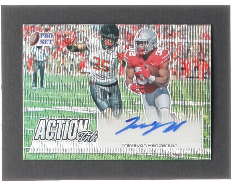 TreVeyon Henderson 2022 Leaf Pro Set Metal Action Ink Wave Silver #AITH1 #24/40 RC at PristineAuction.com TreVeyon Henderson 2022 Leaf Pro Set Metal Action Ink Wave Silver #AITH1 #24/40 RC at PristineAuction.com