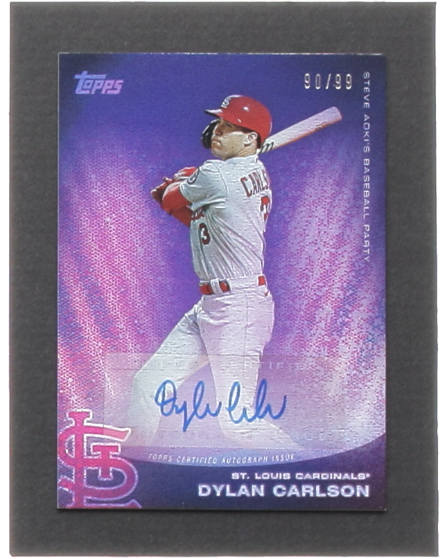 Dylan Carlson 2022 Topps X Steve Aoki's Baseball Party Autographs Purple Glitter Blast #46A #90/99 at PristineAuction.com Dylan Carlson 2022 Topps X Steve Aoki's Baseball Party Autographs Purple Glitter Blast #46A #90/99 at PristineAuction.com