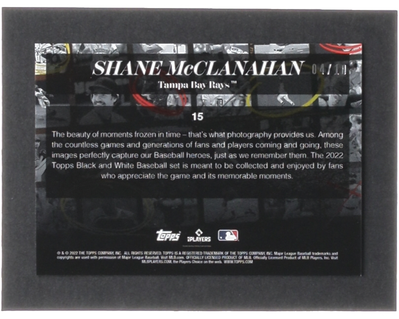 Shane McClanahan 2022 Topps Black and White Player Color #15 #4/10 at PristineAuction.com Shane McClanahan 2022 Topps Black and White Player Color #15 #4/10 at PristineAuction.com