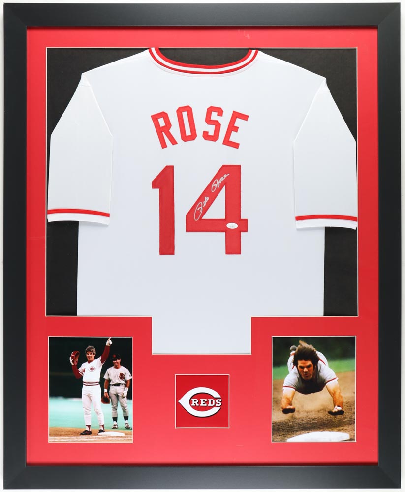 Pete Rose Signed Custom Framed Jersey Display (JSA) at PristineAuction.com Pete Rose Signed Custom Framed Jersey Display (JSA) at PristineAuction.com