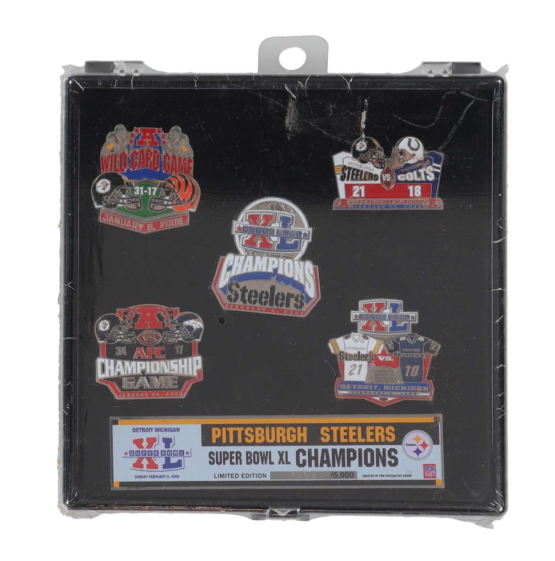 Set of (5) Steelers LE Super Bowl XL Champions Pins at PristineAuction.com Set of (5) Steelers LE Super Bowl XL Champions Pins at PristineAuction.com