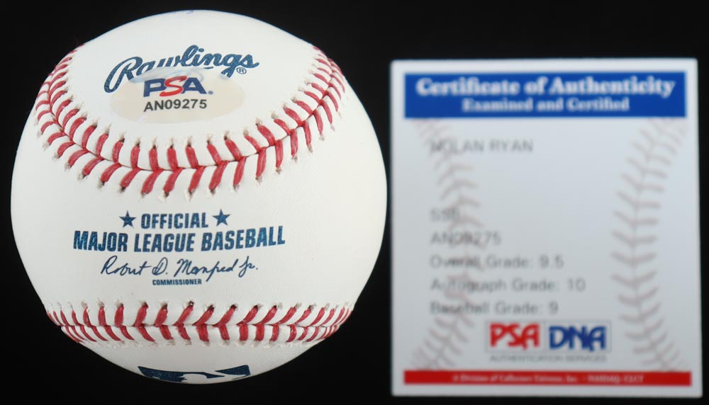 Nolan Ryan Signed OML Baseball with Display Case with Multiple Inscriptions (PSA - Graded 9.5) at PristineAuction.com Nolan Ryan Signed OML Baseball with Display Case with Multiple Inscriptions (PSA - Graded 9.5) at PristineAuction.com