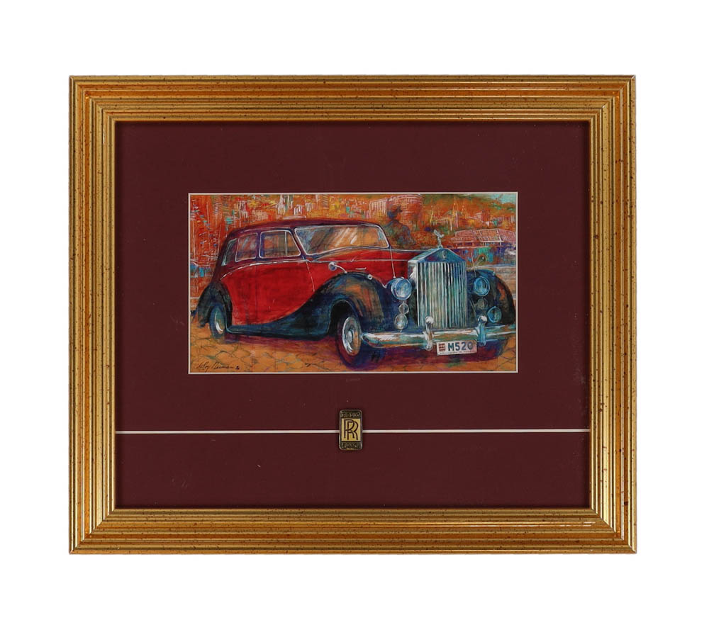 LeRoy Neiman "Rolls Royce" Custom Framed Print Display with Vintage Rolls Royce Bronze Pin at PristineAuction.com LeRoy Neiman "Rolls Royce" Custom Framed Print Display with Vintage Rolls Royce Bronze Pin at PristineAuction.com