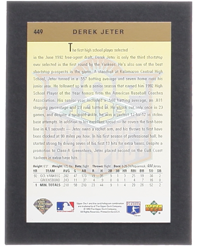 Derek Jeter 1993 Upper Deck #449 RC at PristineAuction.com Derek Jeter 1993 Upper Deck #449 RC at PristineAuction.com