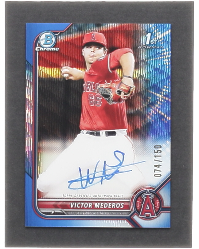 Victor Mederos 2022 Bowman Chrome Draft Autographs Blue Wave Refractors #CDAVM #074/150 at PristineAuction.com Victor Mederos 2022 Bowman Chrome Draft Autographs Blue Wave Refractors #CDAVM #074/150 at PristineAuction.com