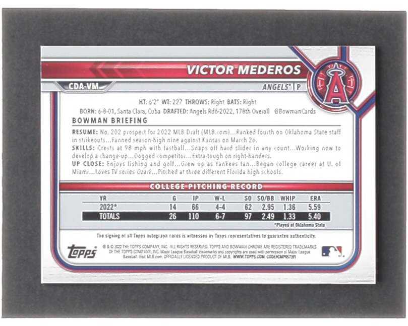 Victor Mederos 2022 Bowman Chrome Draft Autographs Blue Wave Refractors #CDAVM #074/150 at PristineAuction.com Victor Mederos 2022 Bowman Chrome Draft Autographs Blue Wave Refractors #CDAVM #074/150 at PristineAuction.com