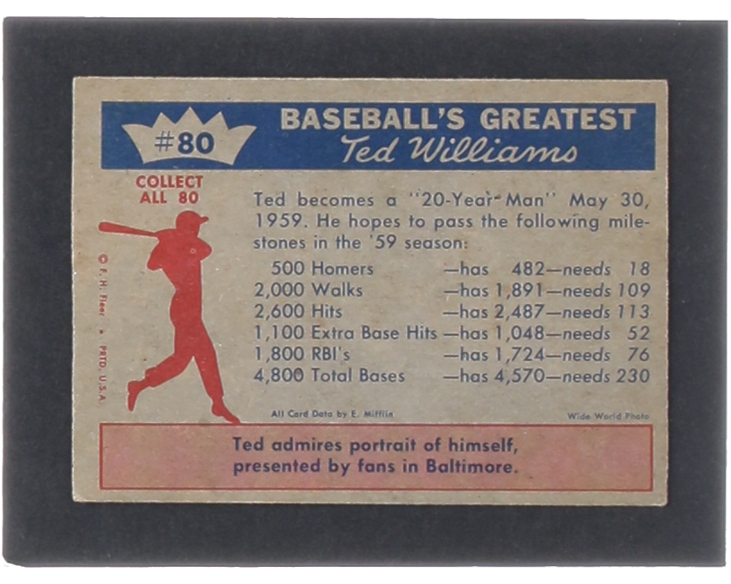 Ted Williams 1959 Fleer Ted Williams #80 / Ted's Goals for 1959 at PristineAuction.com Ted Williams 1959 Fleer Ted Williams #80 / Ted's Goals for 1959 at PristineAuction.com