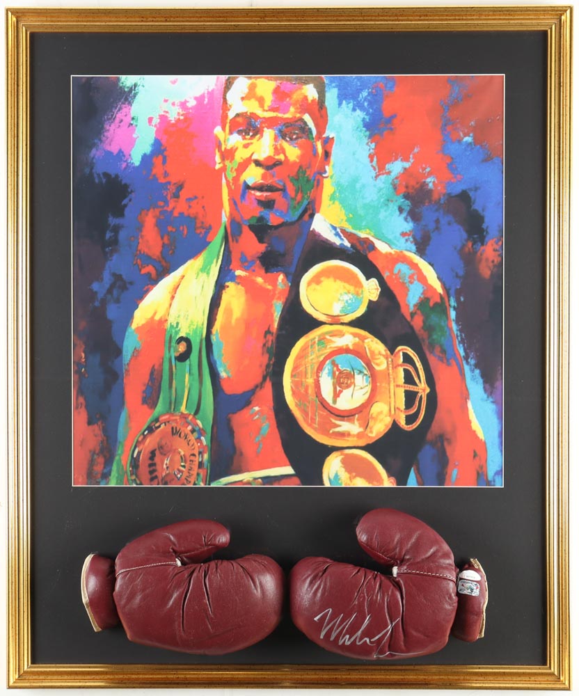 Mike Tyson Signed Custom Framed Vintage Franklin Model Boxing Glove Set Display With Print (JSA & Tyson) at PristineAuction.com Mike Tyson Signed Custom Framed Vintage Franklin Model Boxing Glove Set Display With Print (JSA & Tyson) at PristineAuction.com