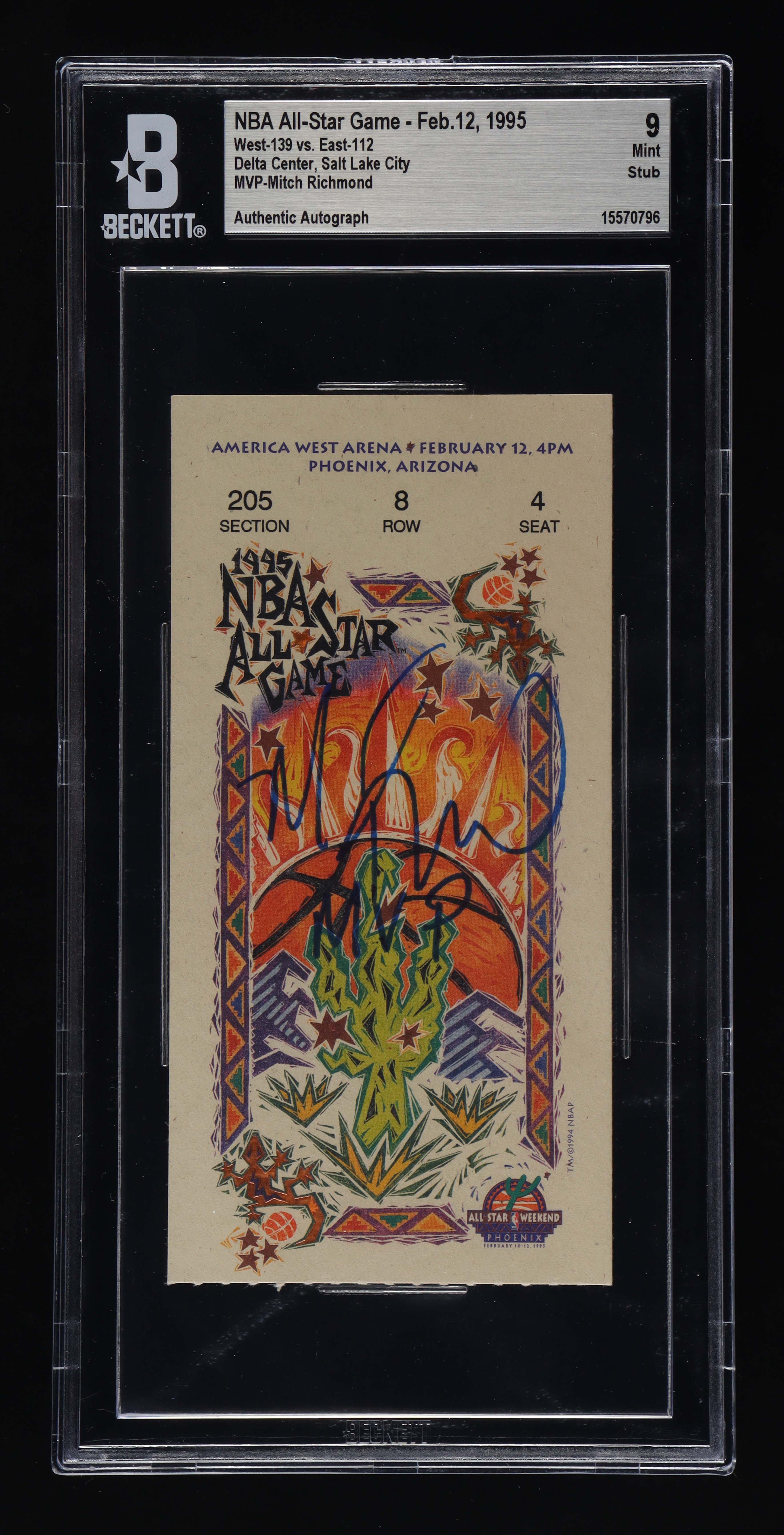 Mitch Richmond Signed 1995 NBA All-Star Ticket Inscribed "MVP" (BGS 9) at PristineAuction.com Mitch Richmond Signed 1995 NBA All-Star Ticket Inscribed "MVP" (BGS 9) at PristineAuction.com