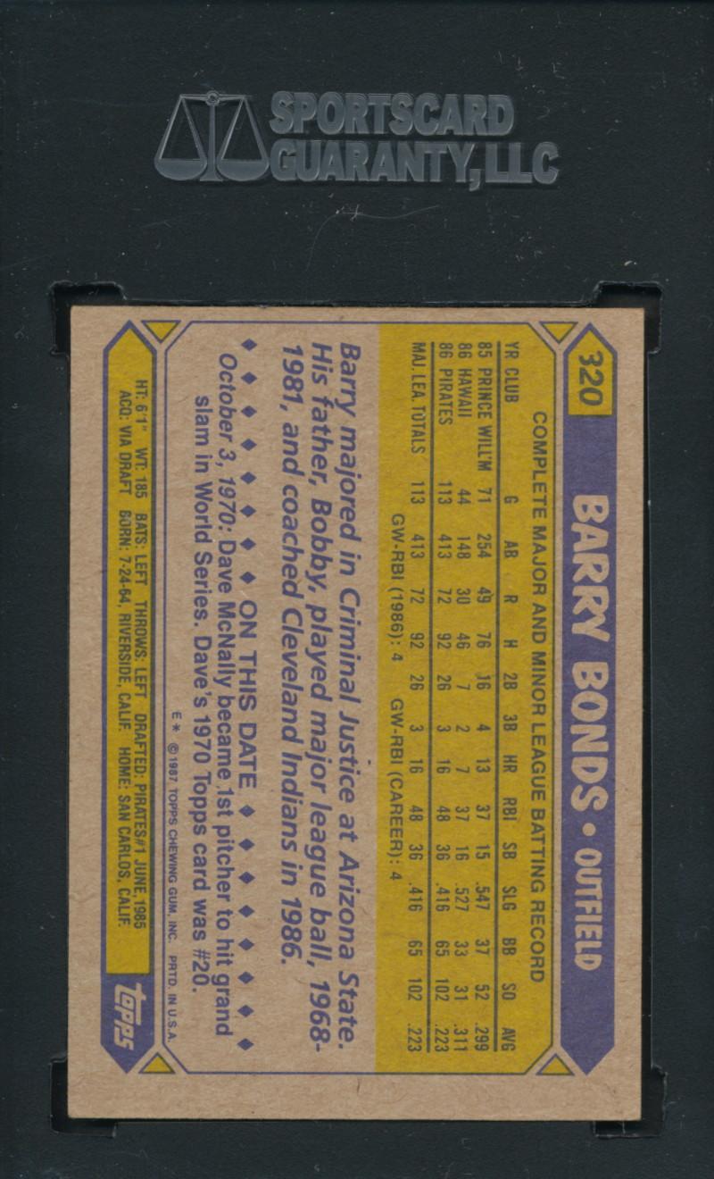 Barry Bonds Signed 1987 Topps #320 RC (SGC) at PristineAuction.com Barry Bonds Signed 1987 Topps #320 RC (SGC) at PristineAuction.com