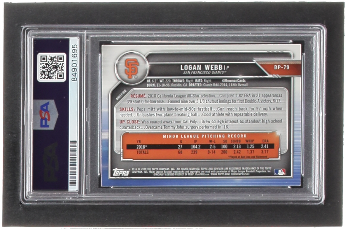 Logan Webb Signed 2019 Bowman Prospects #BP79 RC (PSA) at PristineAuction.com Logan Webb Signed 2019 Bowman Prospects #BP79 RC (PSA) at PristineAuction.com