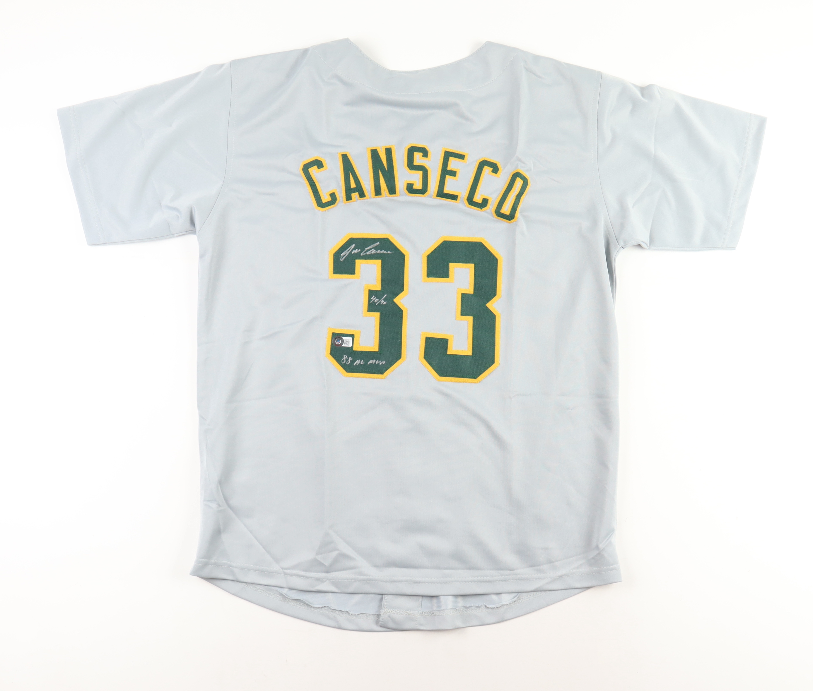 Jose Canseco Signed Jersey Inscribed "40/40" & "88 AL MVP" (Beckett) at PristineAuction.com Jose Canseco Signed Jersey Inscribed "40/40" & "88 AL MVP" (Beckett) at PristineAuction.com