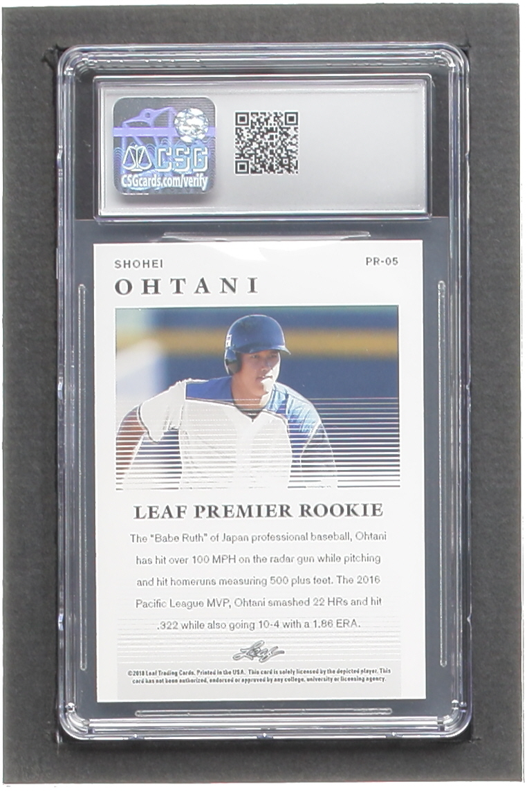 Shohei Ohtani 2018 Leaf Premier Rookies #PR05 (CSG 9.5) at PristineAuction.com Shohei Ohtani 2018 Leaf Premier Rookies #PR05 (CSG 9.5) at PristineAuction.com