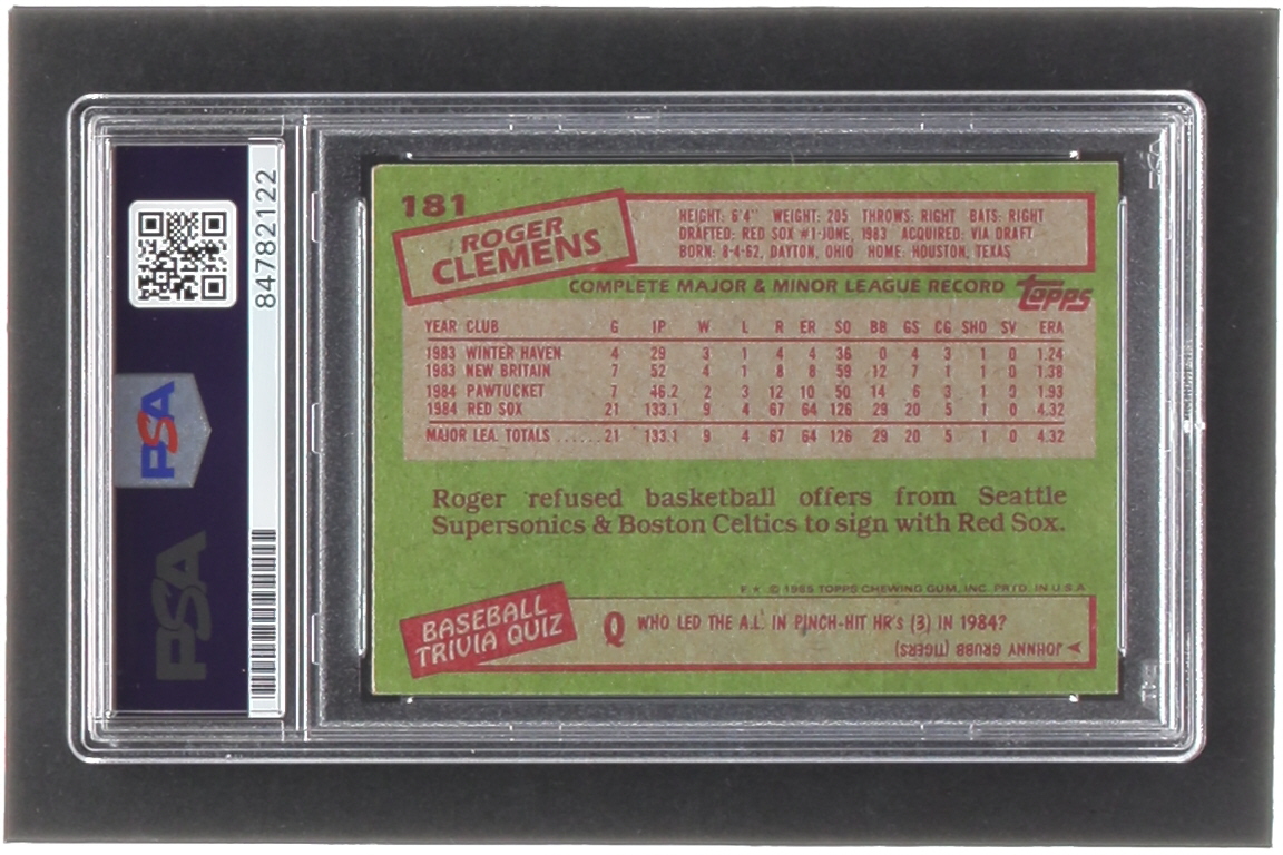 Roger Clemens Signed 1985 Topps #181 RC (PSA) at PristineAuction.com Roger Clemens Signed 1985 Topps #181 RC (PSA) at PristineAuction.com