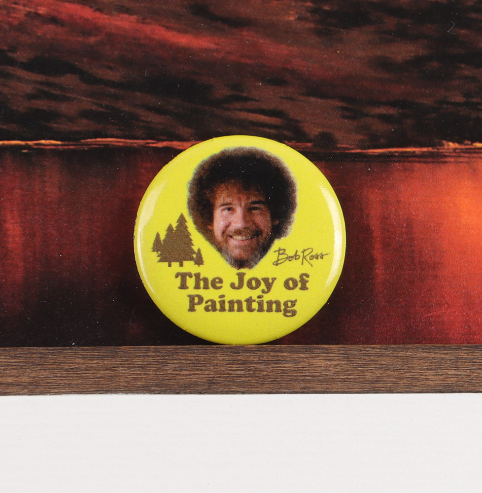 Bob Ross Custom Framed Print with "The Joy of Painting" Pin at PristineAuction.com Bob Ross Custom Framed Print with "The Joy of Painting" Pin at PristineAuction.com