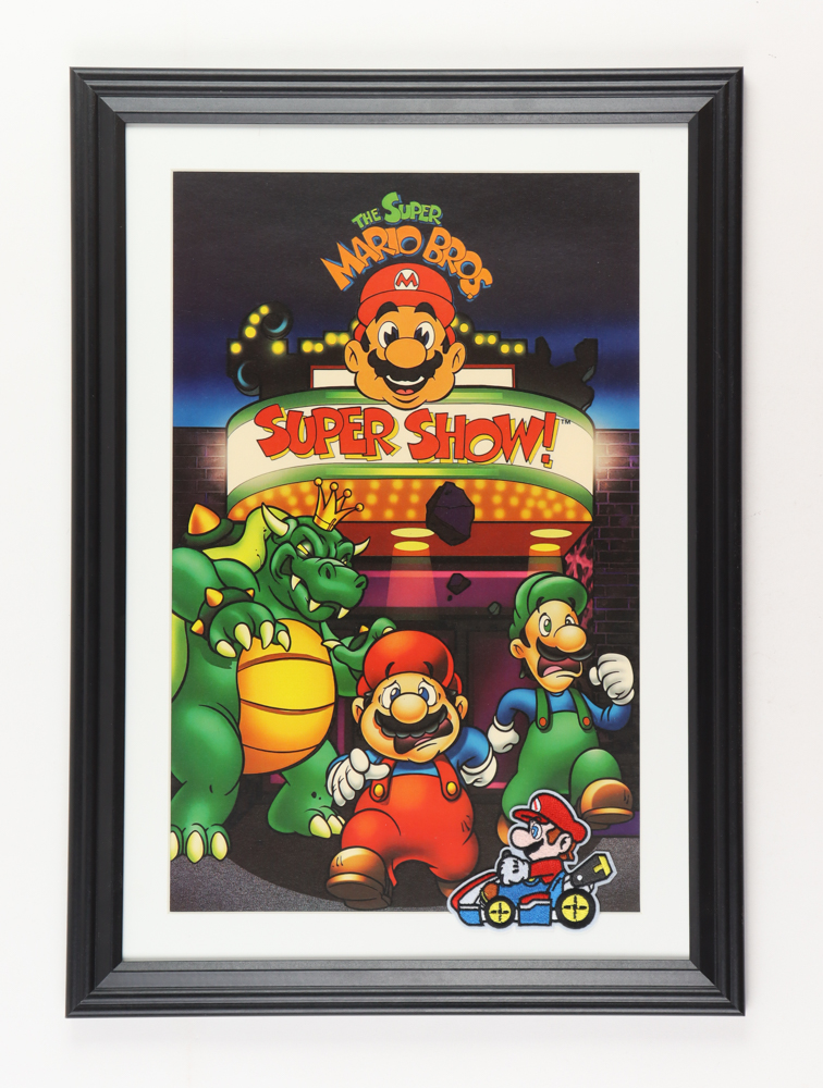 1989 "The Super Mario Bros Super Show!" Custom Framed Print with Mario Kart Patch at PristineAuction.com 1989 "The Super Mario Bros Super Show!" Custom Framed Print with Mario Kart Patch at PristineAuction.com