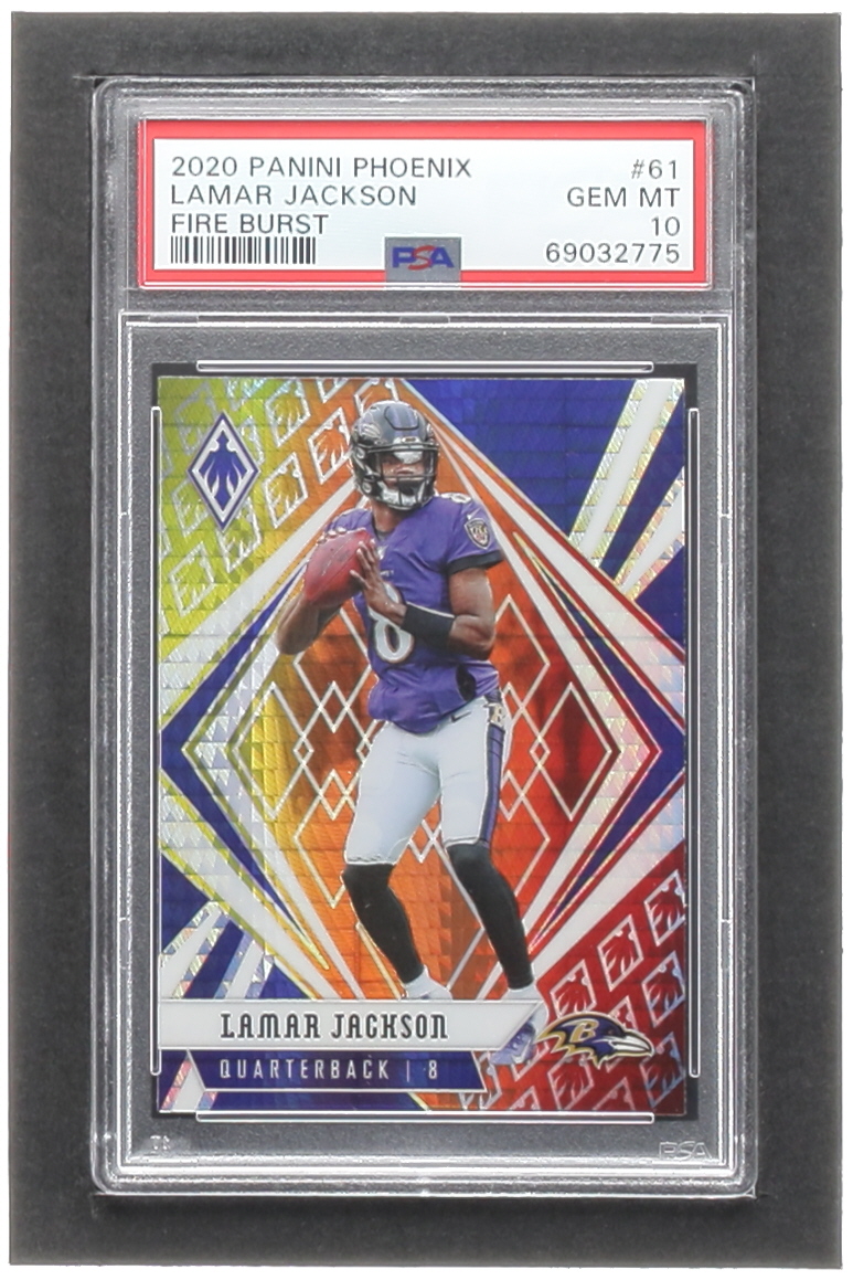 Lamar Jackson 2020 Panini Phoenix Fire Burst #61 (PSA 10) at PristineAuction.com Lamar Jackson 2020 Panini Phoenix Fire Burst #61 (PSA 10) at PristineAuction.com